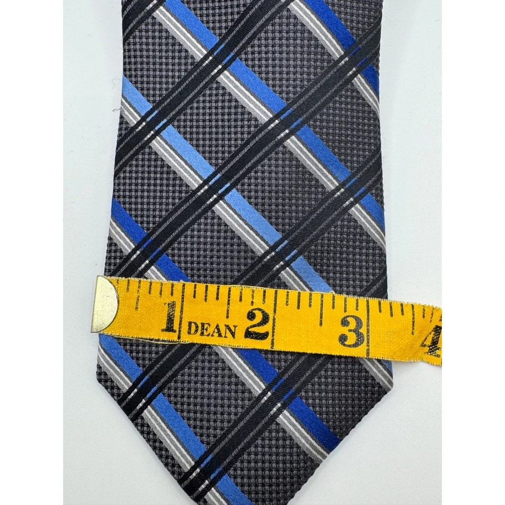 Pronto Uomo Platinum Mens Silk Tie Blue‎ Grey Black Plaid Hand Made Necktie